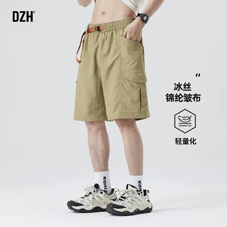男士卡其色速干短裤男潮牌夏薄款冰丝裤子宽松工装五分裤男款半裤商品大图