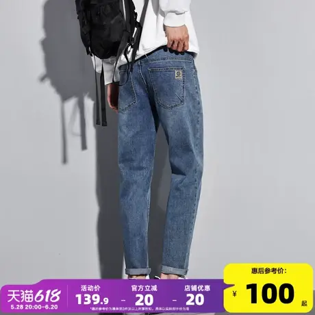 唐狮24春秋季新款牛仔裤男直筒裤修身弹力小脚裤时尚百搭潮流图片
