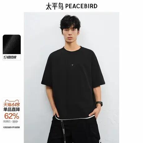 【商场同款】太平鸟男装纯色刺绣重磅短袖T恤夏新体恤B2CNF2177商品大图