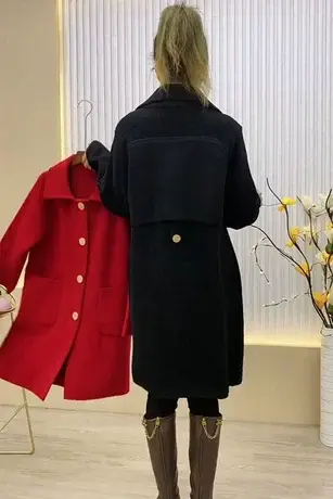 2023春季新款显瘦小个子时尚女装潮款中长款单排扣宽松毛呢外套女图片