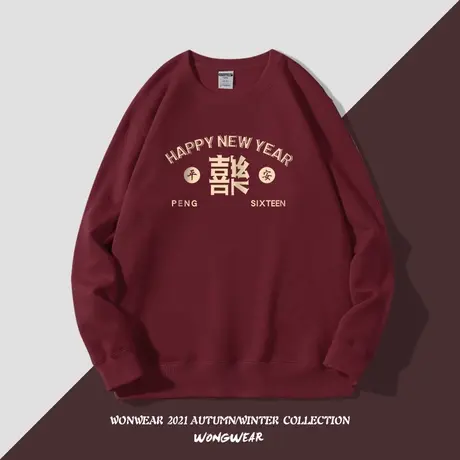 vtange国潮复古红色厚卫衣女ins设计感宽松加绒大码无帽上衣胖mm商品大图