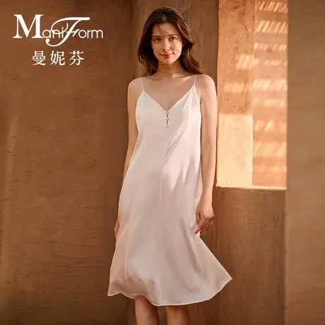 曼妮芬2025夏桑蚕丝法式V领吊裙性感睡裙细肩带女家居服20312036商品大图