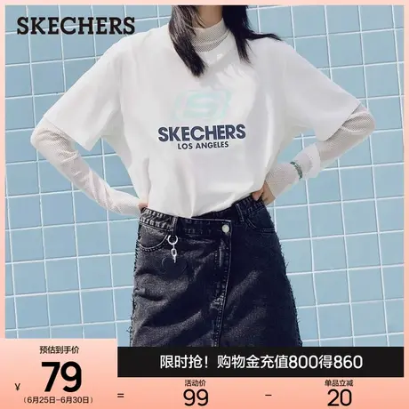【明星同款】Skechers斯凯奇男女同款经典款t恤宽松圆领短袖上衣商品大图