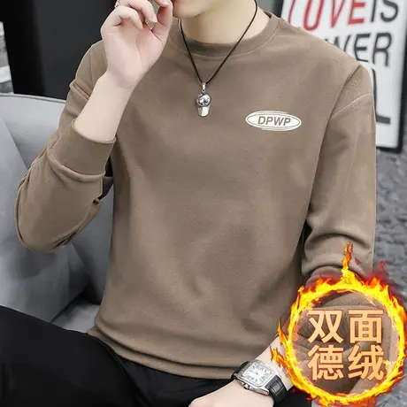 德绒卫衣男秋冬款保暖圆领无帽上衣服宽松潮流百搭双面绒长袖t恤商品大图