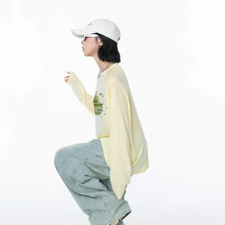 美式复古印花防晒罩衫女春秋新款宽松微透轻薄长袖T恤上衣图片