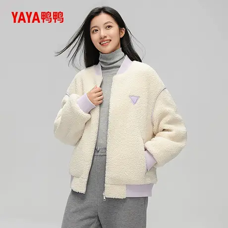鸭鸭羽绒服女士2024秋冬新品时尚休闲短款一衣两穿棒球领休闲外套商品大图