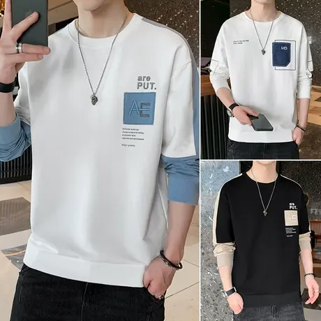 长袖t恤男圆领秋衣潮流秋季2023新款卫衣男士体恤内搭学生上衣服商品大图