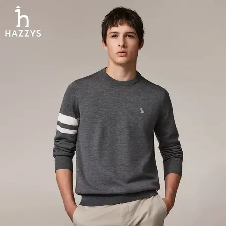 【秋季甄选】Hazzys哈吉斯男士羊毛衫休闲长袖针织衫保暖纯色毛衣商品大图
