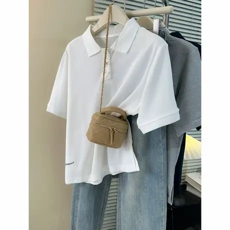 Polo领短袖T恤女夏装韩版宽松显瘦学生学院风chic港味半袖上衣服商品大图