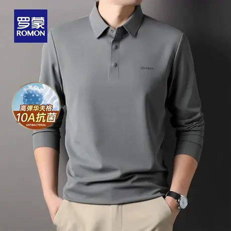 罗蒙男士长袖T恤2025秋季新款POLO领套头衫日常简约爸爸装上衣男商品大图