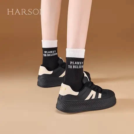 Harson/哈森2025厚底板鞋女鞋百搭时尚舒适饼干鞋薄款运动休闲鞋商品大图