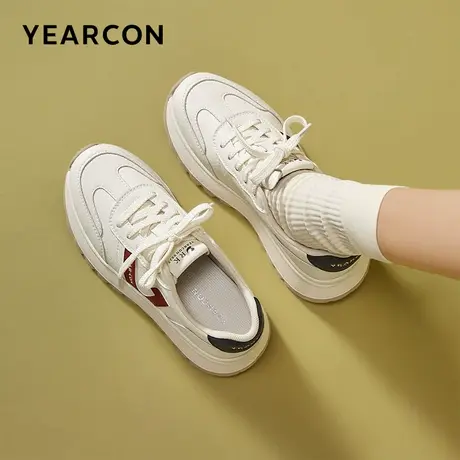 意尔康女鞋2025秋季新款运动休闲皮鞋厚底百搭小白鞋软底轻便单鞋商品大图