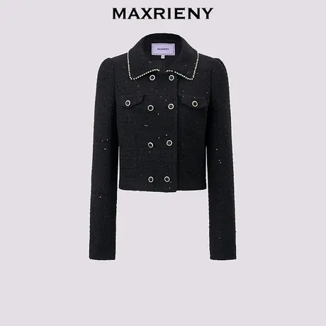 【奥莱】MAXRIENY粗花呢双排扣小香风短外套女穿搭商品大图