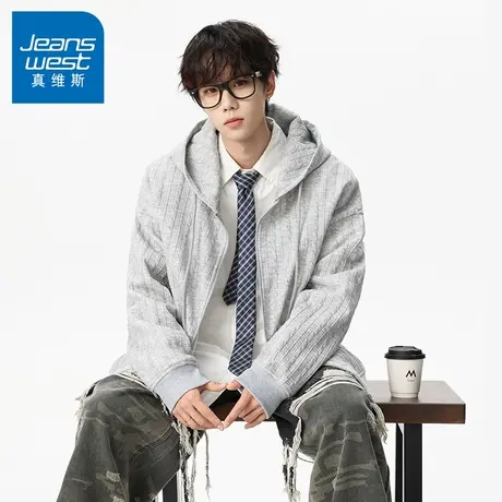 N5真维斯外套男2025新款秋季美式潮牌连帽运动针织衫男士春秋夹克商品大图