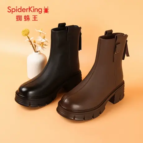 蜘蛛王断码清仓正品切尔西女靴2024冬商场新款薄绒中筒靴百搭气质图片
