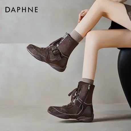 达芙妮拳击靴女款2025新款秋冬厚底马丁靴棕色德训鞋子美拉德短靴图片