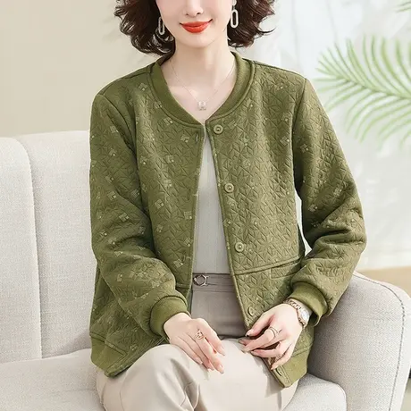 中年妈妈秋冬季新款短外套宽松加肥大码女装休闲洋气显瘦夹克上衣图片