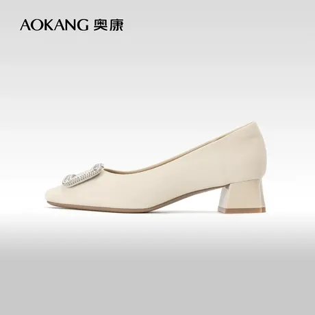 奥康女鞋 春季气质优雅时尚气质粗跟单鞋一脚蹬通勤OL风日常百搭商品大图