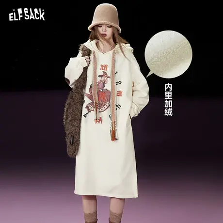 妖精的口袋宽松连帽卫衣连衣裙女2023冬季新款设计感加绒长款裙子商品大图