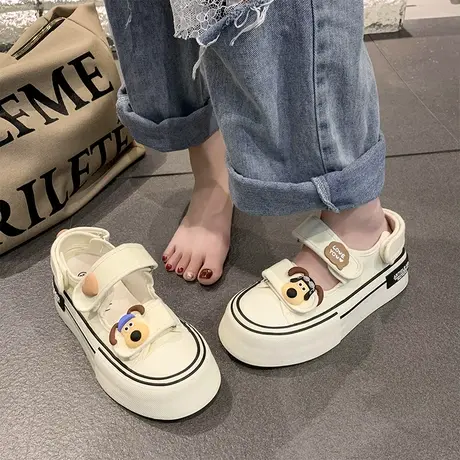 小众高级感凉鞋女夏款外穿厚底透气小白鞋2023新款可爱魔术贴板鞋商品大图