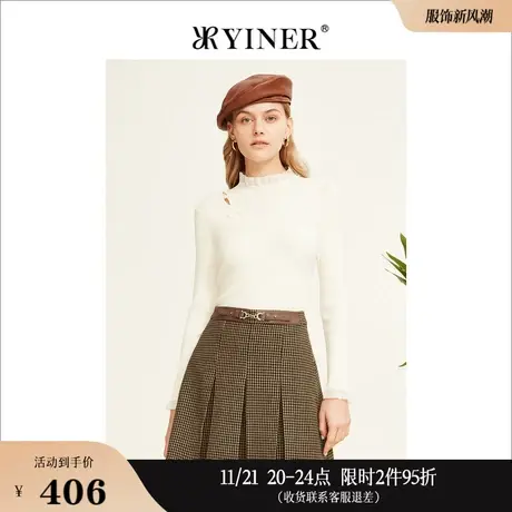 【摩登中式】YINER音儿线上专选女装冬季上衣木耳花边针织衫商品大图