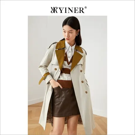 YINER音儿奥莱女装秋季西装领中长款风衣商品大图