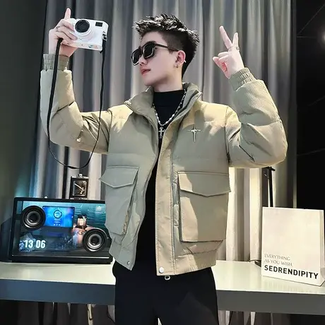 潮男工装棉衣冬季网红爆款个性痞帅潮牌立领冬装防寒加厚棉服外套商品大图