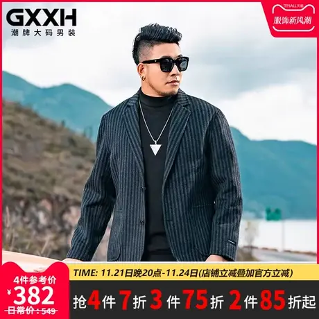 GxxH潮牌加大码毛呢大衣男装男士外套秋冬厚款宽松西装领呢子风衣商品大图