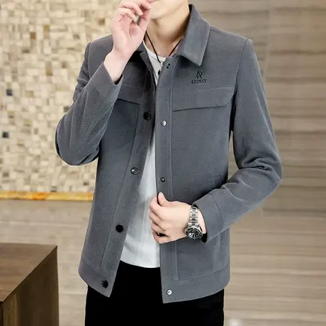 新款轻熟风男装2023年外套潮流秋季翻领商务休闲上衣男士短款夹克图片