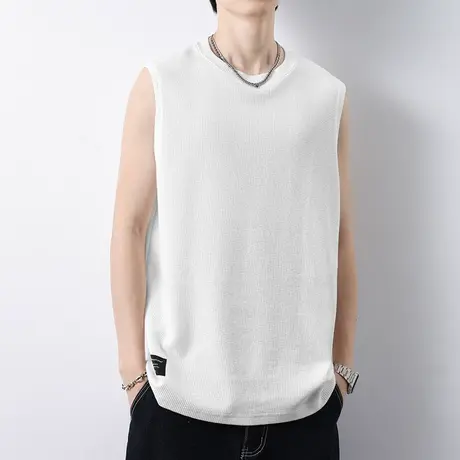重磅背心男华夫格无袖t恤夏季薄款篮球运动健身纯色白色跨栏坎肩商品大图