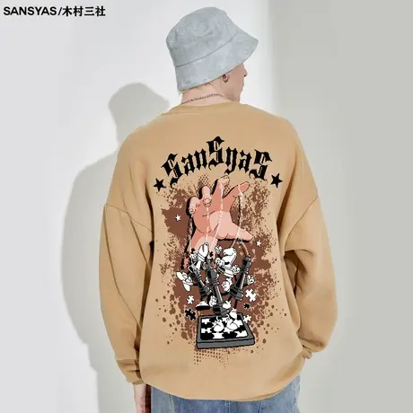 木村三社SANSYAS 傀儡大师卫衣男2023秋冬加绒小众设计感长袖上衣图片