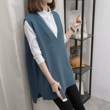 大码v领毛衣坎肩女2023秋装新款马夹宽松外穿上衣针织马甲背心潮商品大图