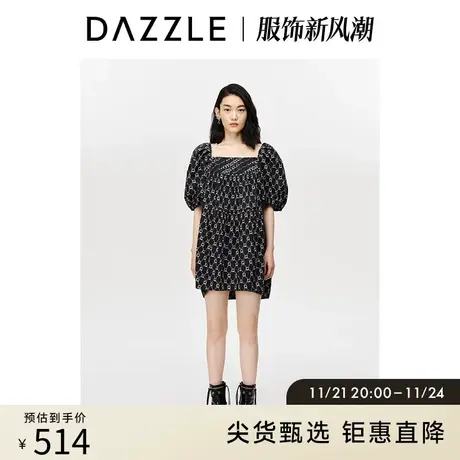 DAZZLE地素奥莱 LOGO印花泡泡袖方领连衣裙裙子女2D3O4346A商品大图