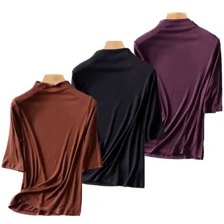 莫代尔半高领小立领中袖t恤女打底衫五分袖夏秋2025新款气质上衣商品大图