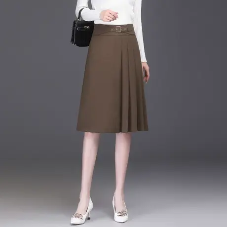 压褶半身裙女通勤职业a字裙2023春秋新款高腰中长款过膝轻奢裙子图片