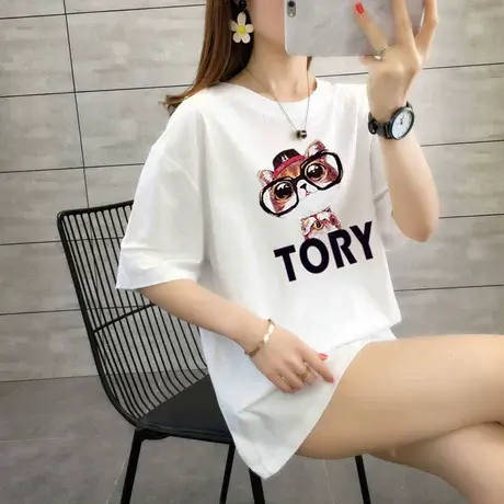 欧洲站新款ins超火卡通猫咪短袖T恤女韩版原创小众设计感上衣服潮图片