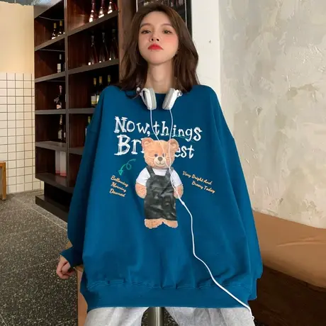 美式vintage卫衣女设计感小众宽松韩版春秋薄款oversize外套潮ins图片