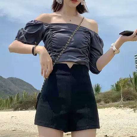 小胖姑娘大码女装大码女装胖mm200斤外穿弹力a字阔腿短裤高腰休闲商品大图