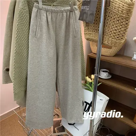 2023秋冬新款韩版松紧腰休闲裤羊毛裤直筒阔腿裤女百搭宽松自留款图片
