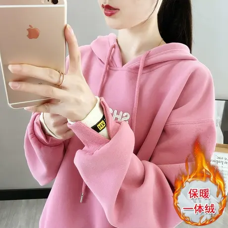 连帽卫衣女秋冬季韩版宽松bf慵懒风ins加绒加厚带帽小个子外套潮图片