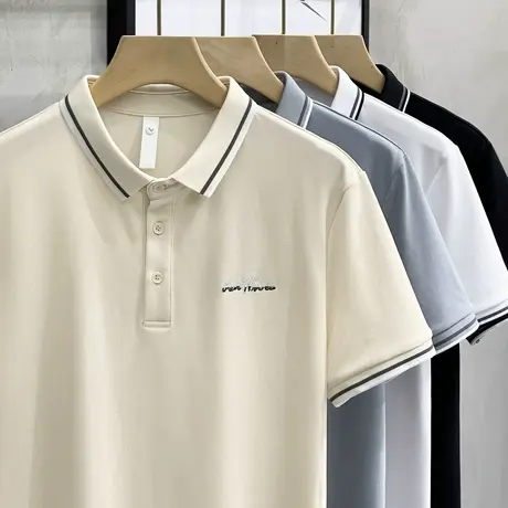 夏季2023新款男士短袖Polo衫高端翻领冰丝T恤修身体恤商务男装潮商品大图