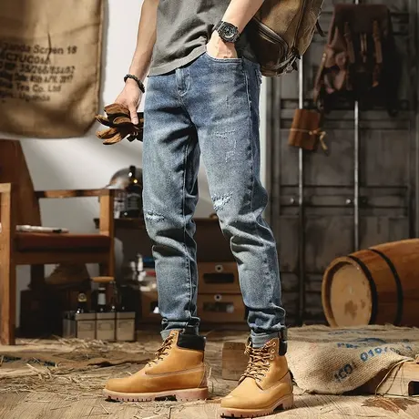 水洗破洞牛仔裤男夏季薄款裤子男士直筒宽松男裤浅色百搭休闲长裤商品大图