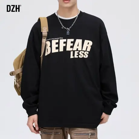 男士秋季长袖t恤男纯棉潮牌内搭衣服潮流黑色打底衫圆领卫衣宽松图片