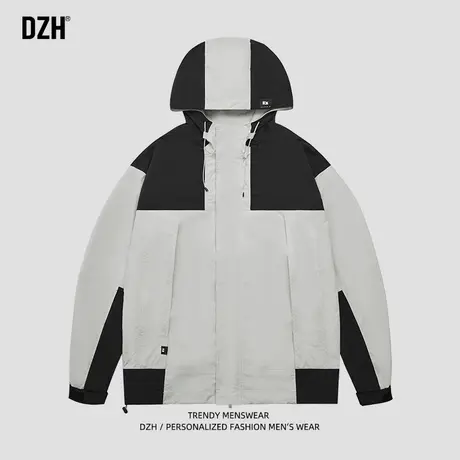 撞色冲锋衣外套男春秋款连帽飞行夹克男装2023新款男生户外登山服商品大图