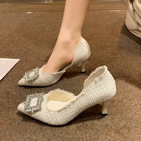 永希气质单鞋子女2024年夏季新款时尚水钻高级感尖头细跟高跟鞋女商品大图