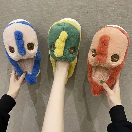 棉拖鞋女冬季撸猫感可爱恐龙室内家居防滑踩屎感厚底毛绒保暖棉拖商品大图