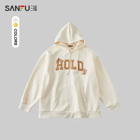 三福2023冬男士重磅蘑菇字母图案卫衣 宽松连帽上衣男478819商品大图