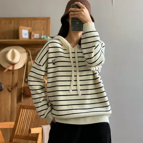 dza 复古加厚连帽内搭毛衣女冬季新款针织上衣洋气宽松长袖打底衫图片