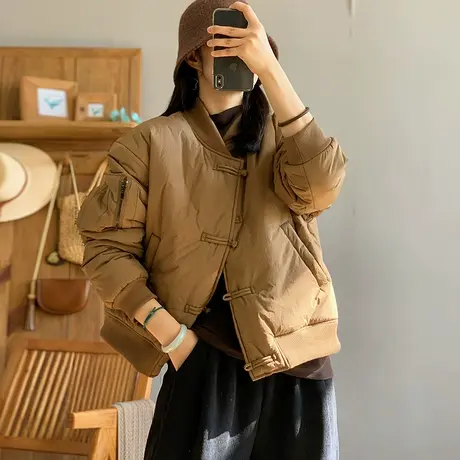 dza 复古宽松盘扣棒球棉衣外套女冬外穿棉袄上衣休闲漂亮保暖棉服图片