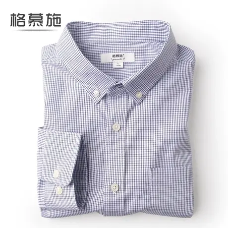 格慕施春秋季纯棉长袖衬衫男装商务休闲舒适大码宽松格纹衬衣商品大图